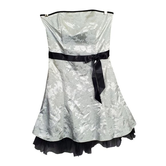 Jessica McClintock Gunne Sax 7 8 Dress Strapless Floral Metallic Brocade Tulle - Picture 2 of 16